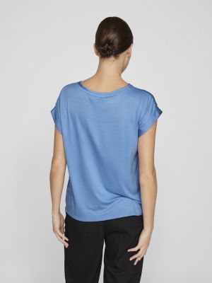Vila lyhythihainen toppi, VIELLETTE S/S SATIN TOP Blissful Blue