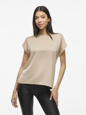 Vila lyhythihainen toppi, VIELLETTE S/S SATIN TOP Cement