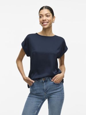 Vila lyhythihainen toppi, VIELLETTE S/S SATIN TOP Navy Blazer