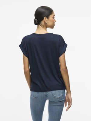 Vila lyhythihainen toppi, VIELLETTE S/S SATIN TOP Navy Blazer