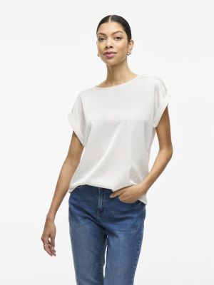 Vila lyhythihainen toppi, VIELLETTE S/S SATIN TOP Snow White