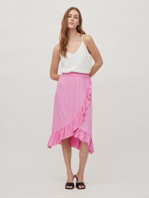 Vila Naisten Midihame VIVERO HW FLOUNCE SKIRT Vaaleanpunainen