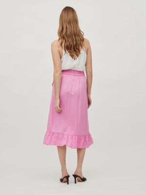 Vila Naisten Midihame VIVERO HW FLOUNCE SKIRT Vaaleanpunainen