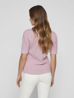 Vila naisten neulepusero, VIDALO O-NECK S/S KNIT TOP Vaaleanpunainen