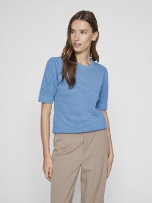 Vila naisten neulepusero, VIDALO O-NECK S/S KNIT TOP Vaaleansininen