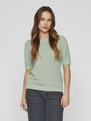 Vila naisten neulepusero, VIDALO O-NECK S/S KNIT TOP Vaaleanvihreä