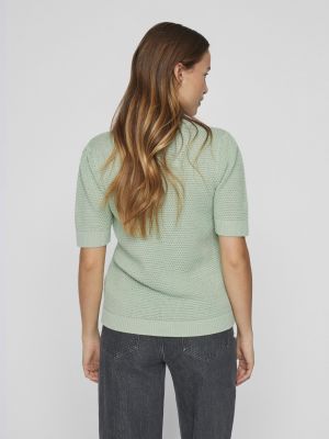 Vila naisten neulepusero, VIDALO O-NECK S/S KNIT TOP Vaaleanvihreä