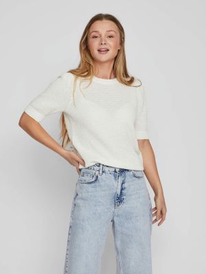 Vila naisten neulepusero, VIDALO O-NECK S/S KNIT TOP Valkoinen