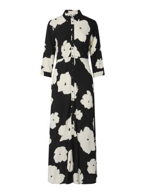 Y.A.S Naisten Maksimekko YASSAVANNA LONG SHIRT DRESS Mustavalkoinen