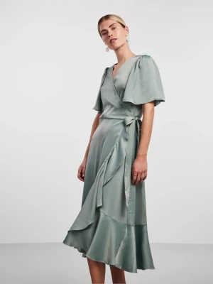 Y.A.S Naisten Mekko, YASTHEA 2/4 MIDI WRAP DRESS Green Milieu