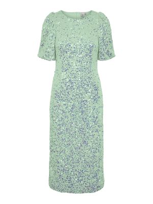 Y.A.S Naisten Midimekko, YASMAJA SEQUIN 2/4 MIDI DRESS Vaaleanvihreä