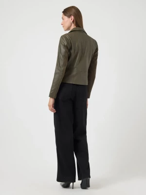 Y.A.S naisten nahkatakki, YASSOPHIE LEATHER JACKET Dark Olive