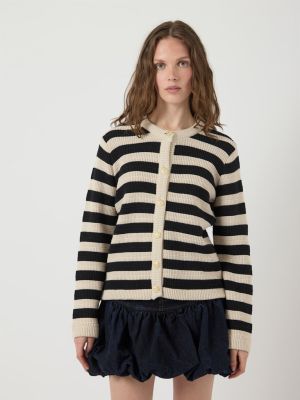 Y.A.S Naisten Neuletakki, Yassironi LS Knit Cardigan Raidallinen Musta