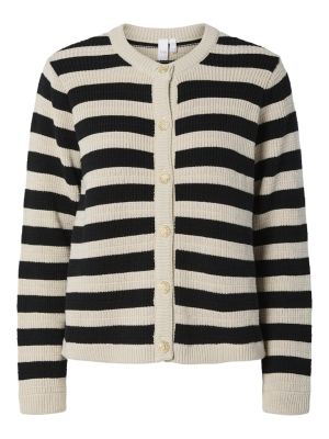Y.A.S Naisten Neuletakki, Yassironi LS Knit Cardigan Raidallinen Musta