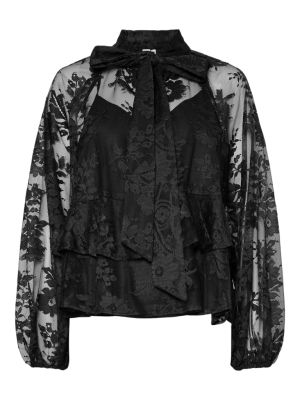 Y.A.S naisten pitsipusero, YASLACILLA LS LACE TOP Black