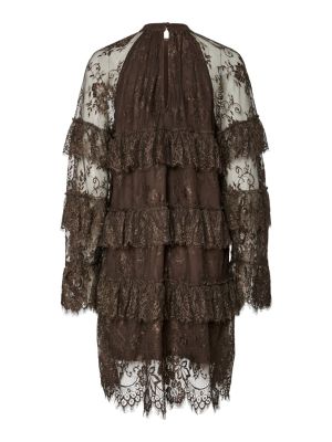 Y.A.S naisten röyhelömekko, YASLACEY LS DRESS Chocolate Brown