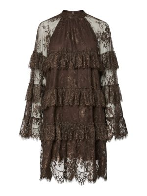 Y.A.S naisten röyhelömekko, YASLACEY LS DRESS Chocolate Brown