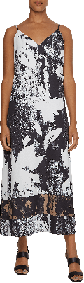 Calvin Klein Naisten Mekko Recycled CDC Print Slip Dress (2nd hand) Musta Kuosi