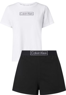 Calvin Klein Naisten Pyjamasetti, CK SHORT SET Mustavalkoinen