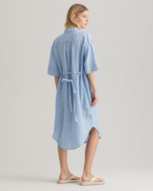 Gant Naisten Mekko LINEN CHAMBRAY SHIRT DRESS Vaaleansininen