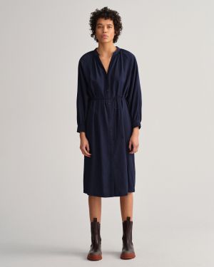 Gant naisten mekko, STAND COLLAR SHIRT DRESS Tummansininen