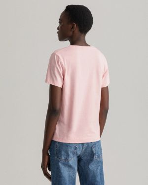 Gant Naisten T-paita ORIGINAL V-NECK SS T-SHIRT Vaaleanpunainen