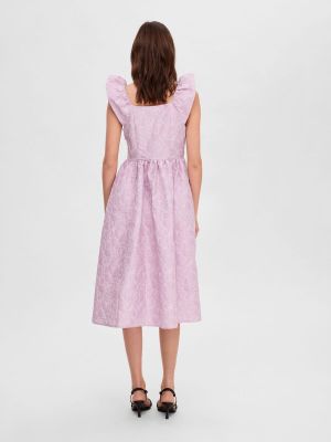Selected Femme  mekko, SLFSIF SL JACQUARD MIDI DRESS Vaaleanpunainen