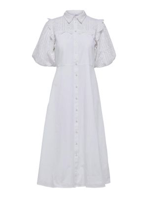 Selected Femme mekko, SLFVIOLETTE 2/4 ANKLE BRODERI DRESS Valkoinen
