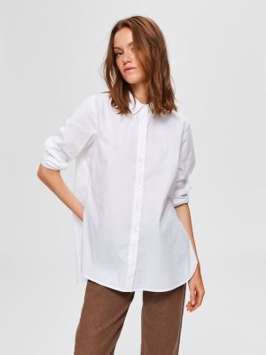 Selected Femme Naisten Kauluspaita, SLFOri LS Side Zip Shirt Valkoinen