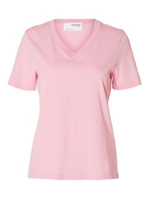 Selected Femme Naisten T-paita SLFESSENTIAL SS V-NECK TEE NOOS Vaaleanpunainen