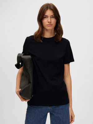 Selected Femme t-paita, SLFMYESSENTIAL SS O-NECK TEE Musta