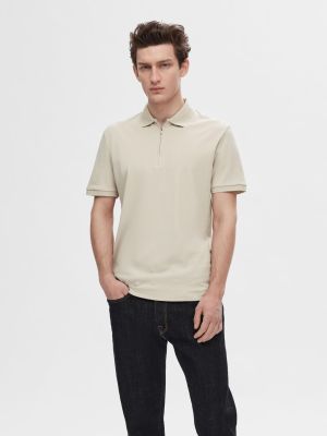 Selected Homme Fave Zip Polo Beige