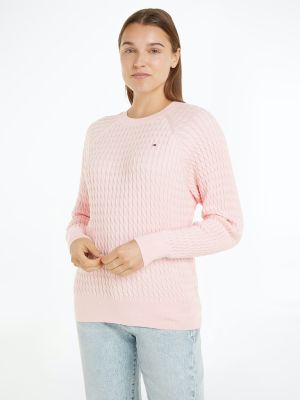 Tommy Hilfiger naisten neule, CO CABLE C-NK SWEATER Vaaleanpunainen