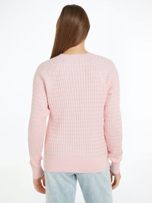 Tommy Hilfiger naisten neule, CO CABLE C-NK SWEATER Vaaleanpunainen