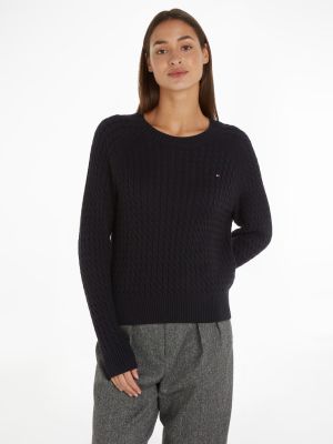 Tommy Hilfiger naisten neule, CO MINI CABLE C-NECK SWEATER Musta