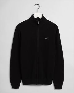 gant-miesten-neuletakki-cotton-pikee-zip-cardigan-musta-1