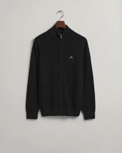 gant-miesten-neuletakki-cotton-pikee-zip-cardigan-musta-1