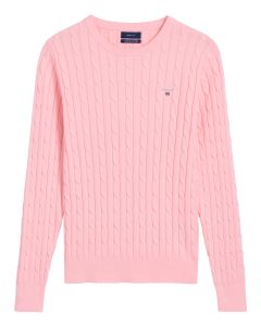 gant-naisten-neule-cable-knit-o-neck-vaaleanpunainen-1