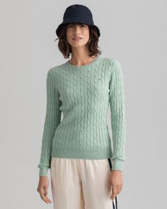 gant-naisten-neule-cable-knit-o-neck-vihrea-1