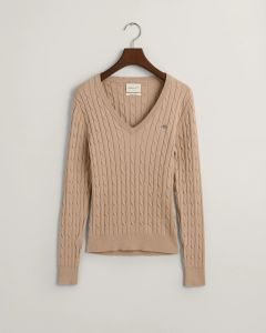 gant-neule-stretch-cotton-cable-v-neck-vaalea-beige-1