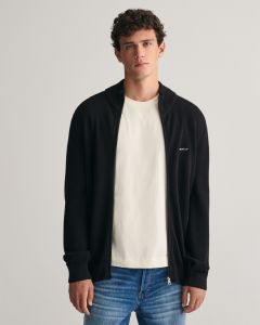 gant-neuletakki-cotton-pique-zip-cardigan-musta-1