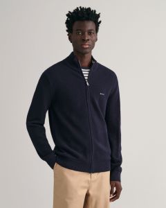 gant-neuletakki-cotton-pique-zip-cardigan-tummansininen-1