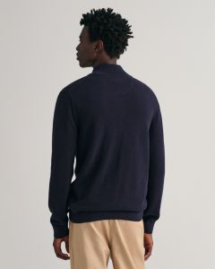 gant-neuletakki-cotton-pique-zip-cardigan-tummansininen-2