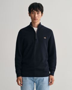 gant-puuvillaneule-cotton-texture-half-zip-tummansininen-1