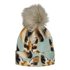 metsola-lasten-pipo-fox-misty-blue-rib-beanie-fur-pom-beige-kuosi-1