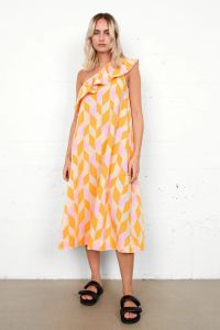 second-female-naisten-mekko-dorit-one-shoulder-fress-oranssi-kuosi-1
