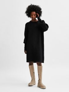 selected-femme-naisten-neulemekko-slflulu-ls-knit-dress-o-neck-musta-1