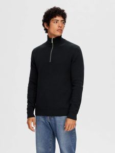 selected-miesten-neulepusero-dane-ls-knit-structure-half-zip-musta-1