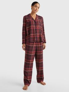 tommy-hilfiger-naisten-pyjama-full-flannel-pj-set-viininpunainen-kuosi-1