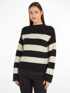 tommy-hilfiger-naisten-raidallinen-neulepaita-co-cardi-stitch-c-nk-swt-mustavalkoinen-1